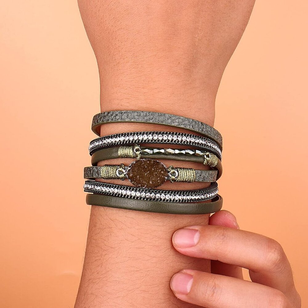 Leather Wrap Bracelet Boho Cuff Bangle Bracelets … - image 2